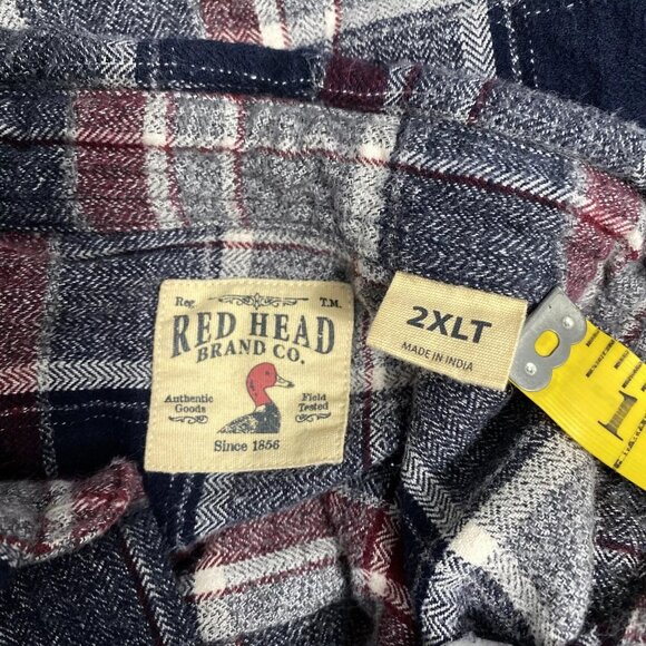 REDHEAD BRAND CO FLANNEL BLUE RED PLAID BUTTON DOWN OUTDOOR HIKING CLASSIC - Picture 2 of 6